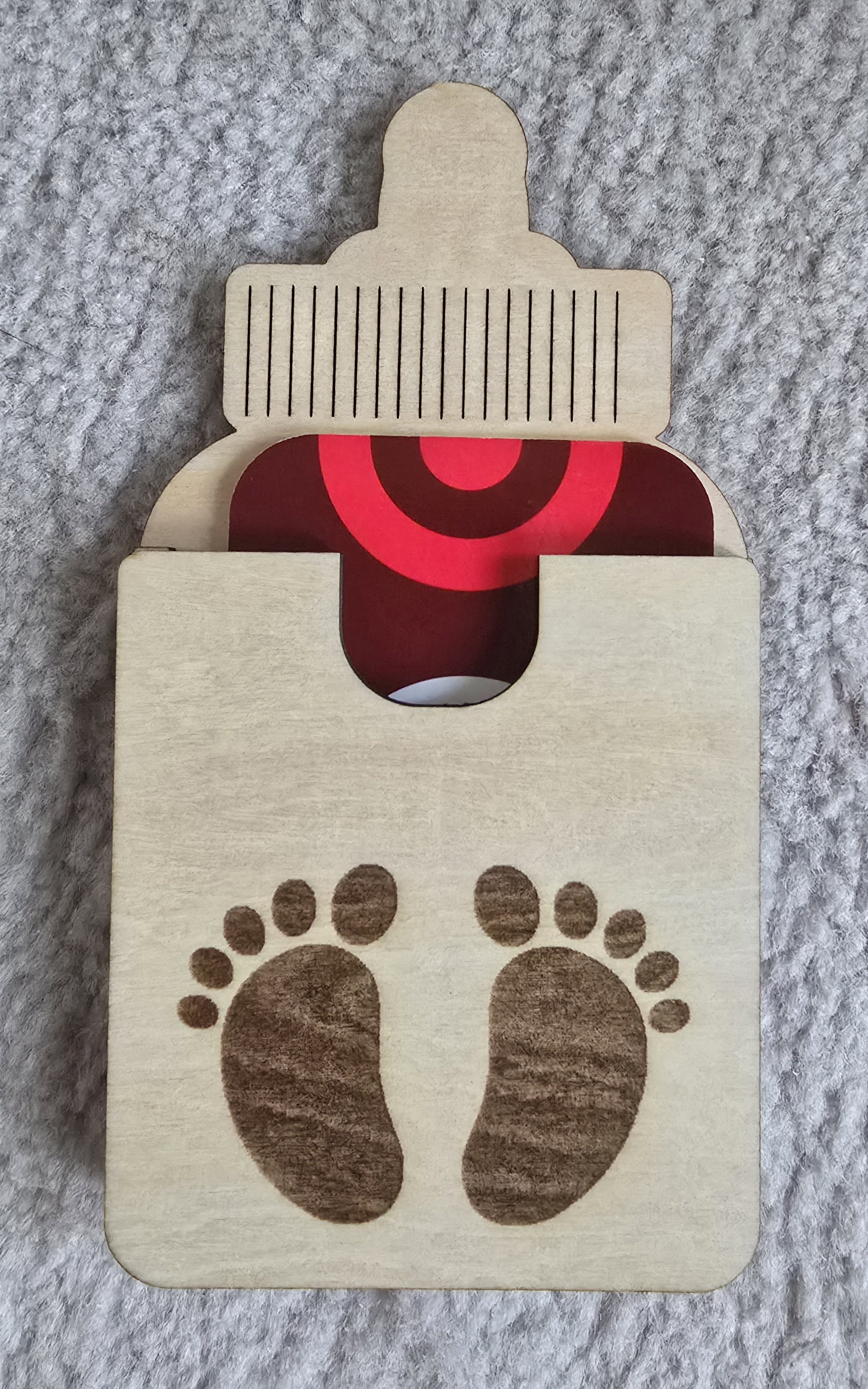 Wood baby bottle gift card holder