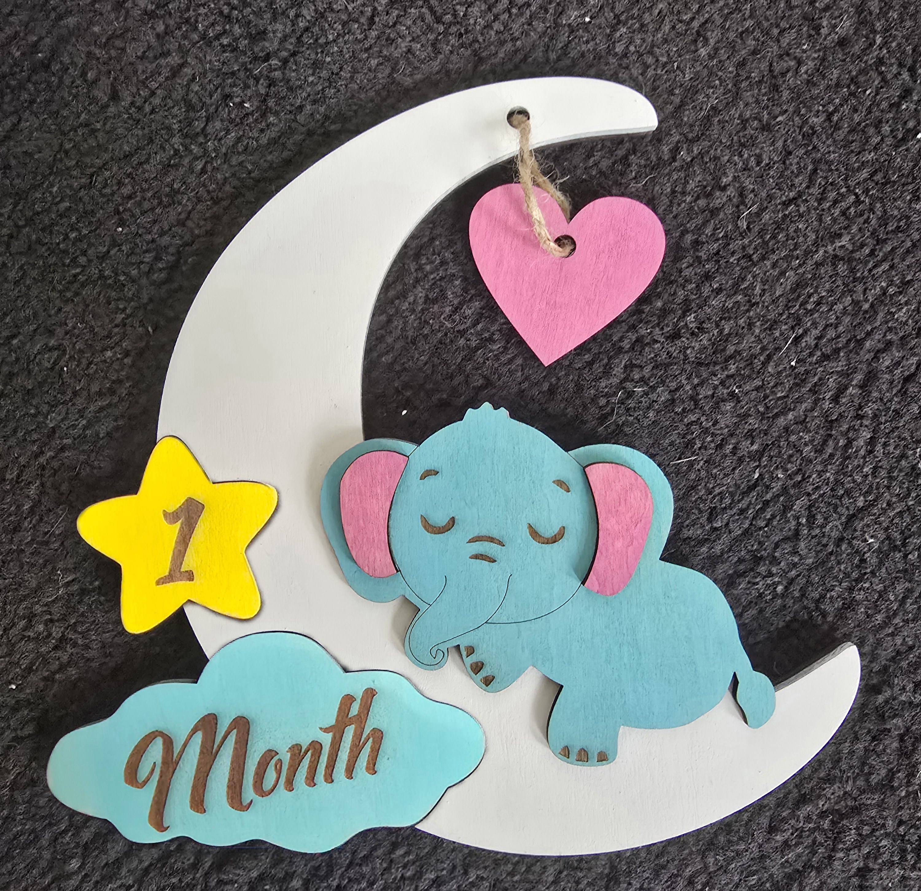 Baby milestone moon and elephant wood set