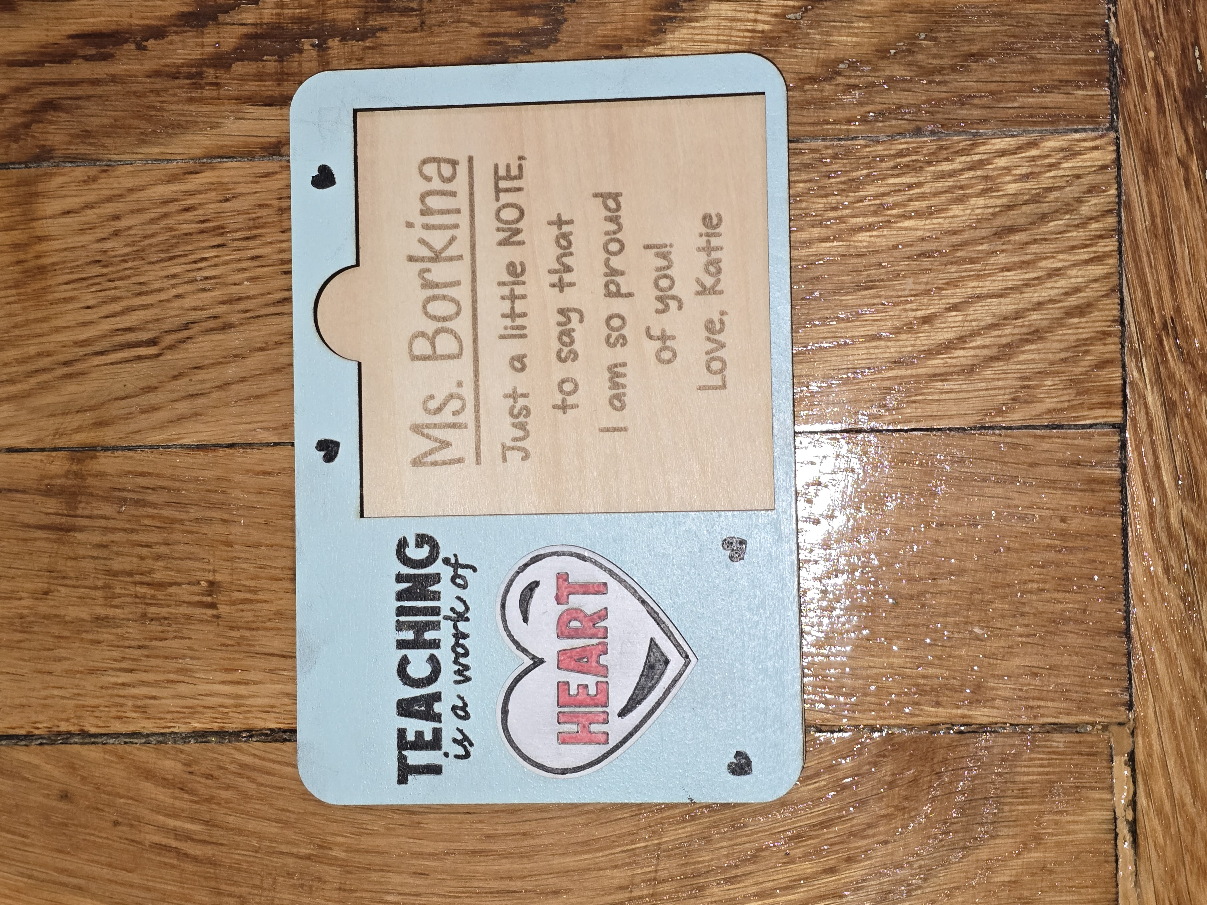 Teaching is a work of heart engraved post it holder