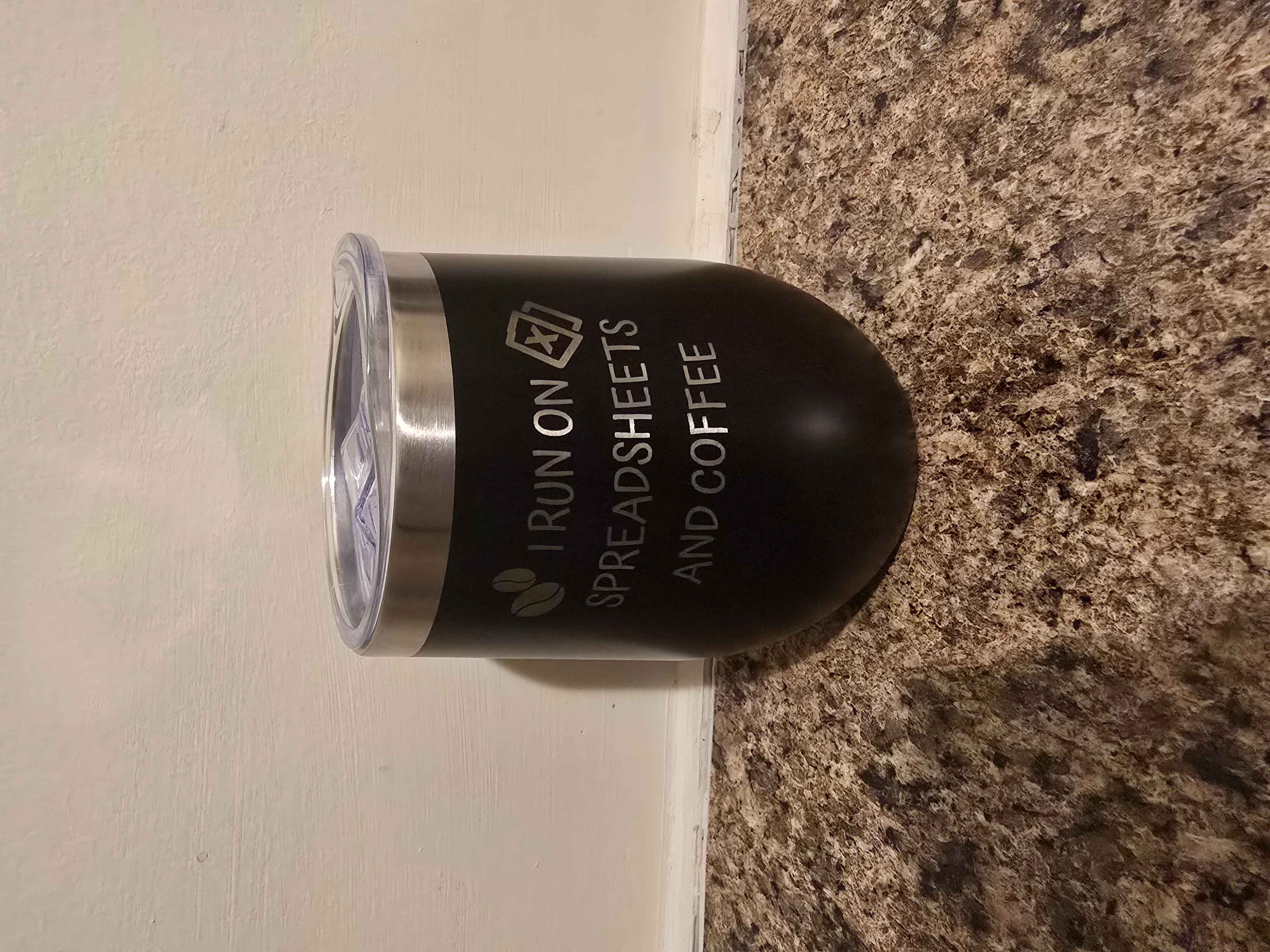 Engraved stainless tumbler I run on spreadsheets and coffee