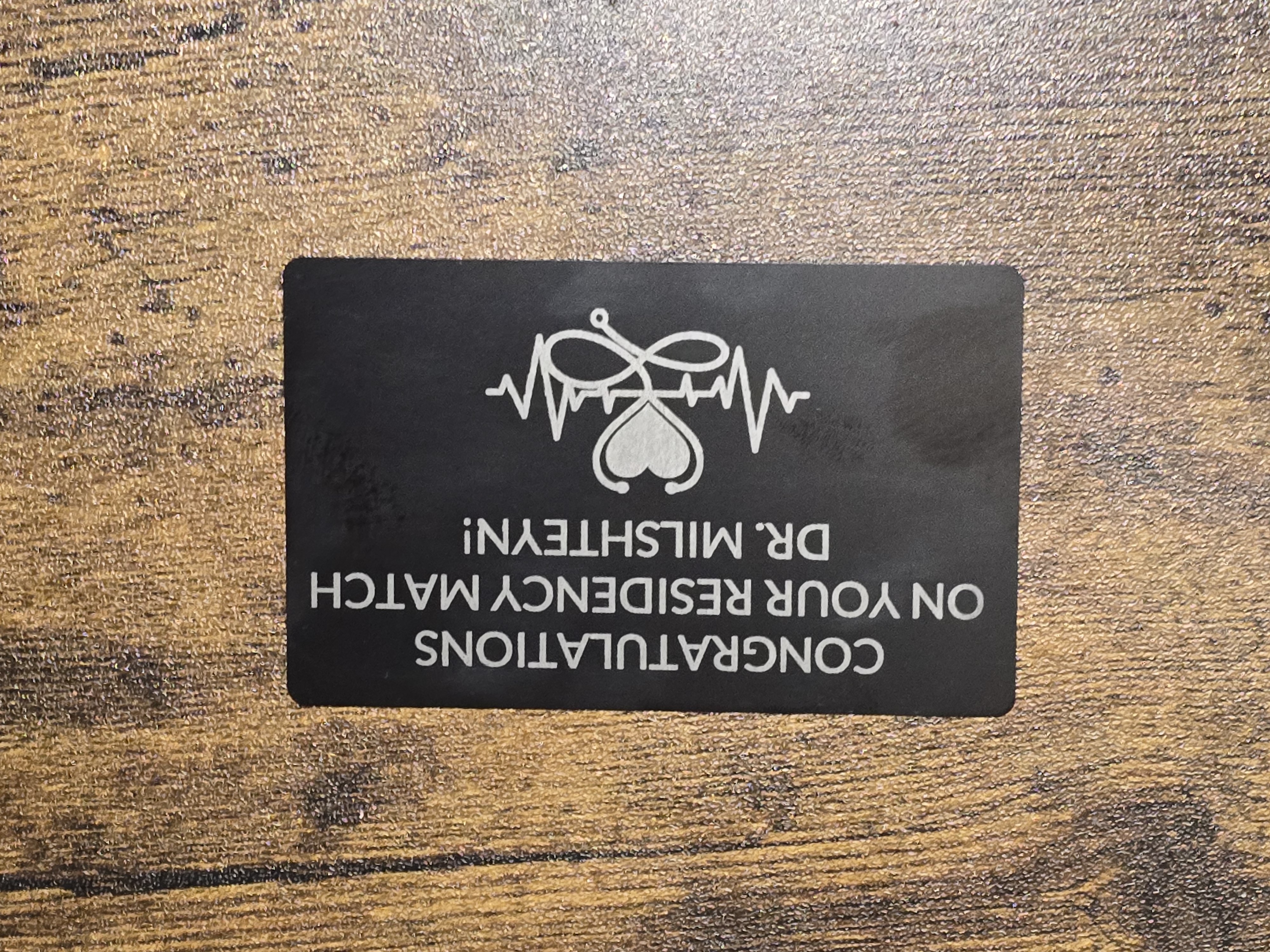 Engraved metal wallet card residency match congratulations